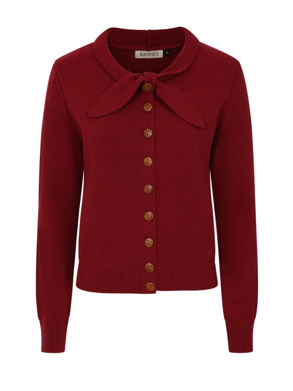 1940's Banned Retro Katy Knot Burgundy knit cardigan-Burgundy