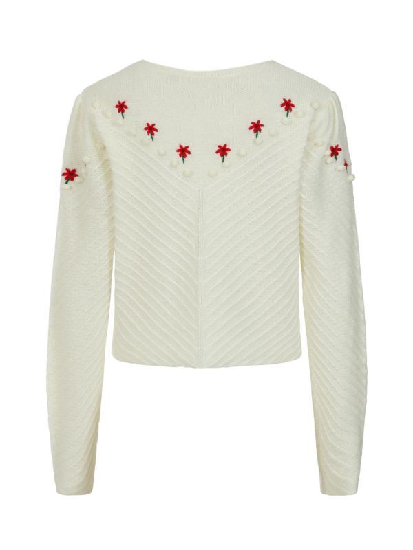 Banned Amelie Austrian Cardigan - 40s Style Pom Pom Embroidered Sweater-Ivory