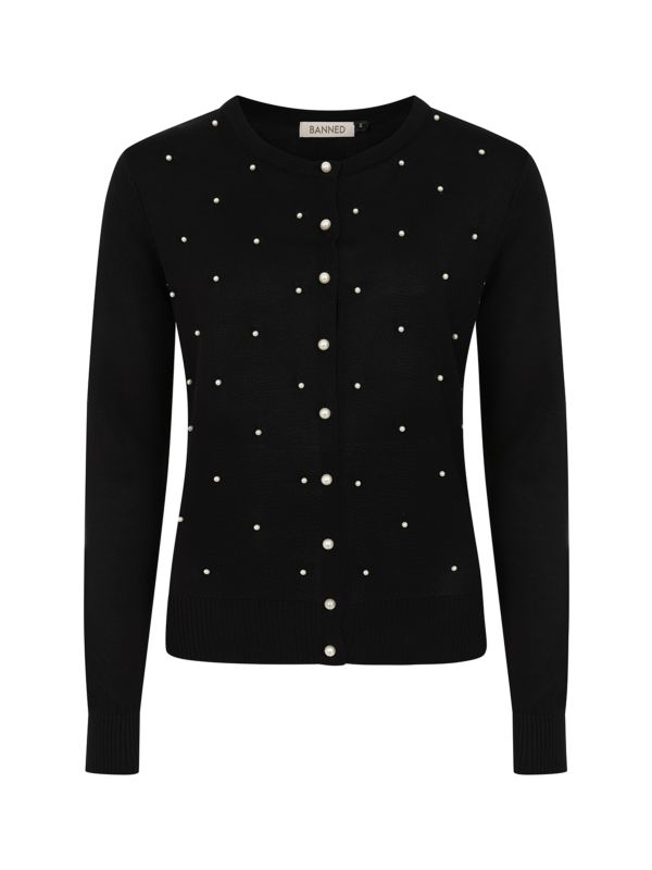 1950's Banned Retro Black Pearl Cardigan-Black
