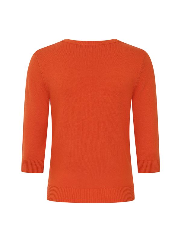 Retro Orange Cardigan with Keyhole Tie Neck and Black Cat Embroidery ? Vintage-Inspired Knitwear"-Orange