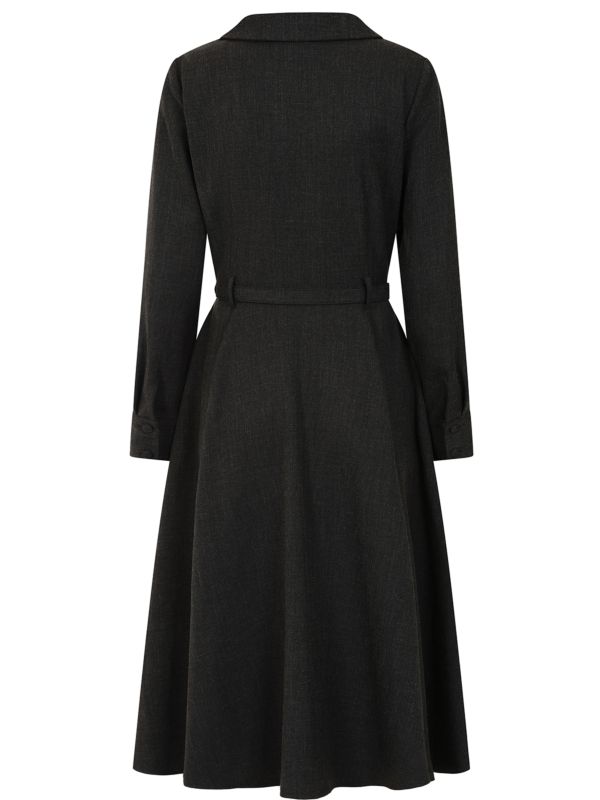 BANNED Retro Marigold Button-Up Dress with Belt and Pockets-Grey