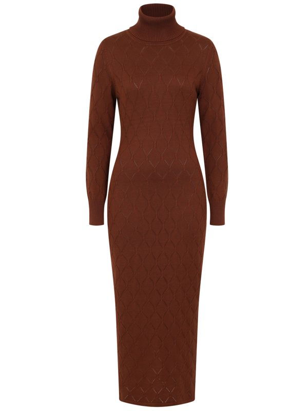 Banned Retro Ada diamond perforation knit dress-Brown