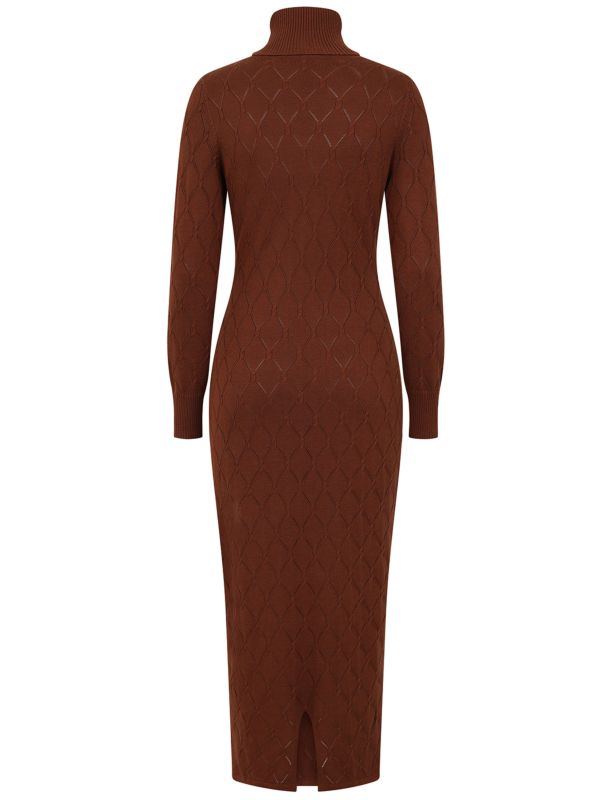 Banned Retro Ada diamond perforation knit dress-Brown