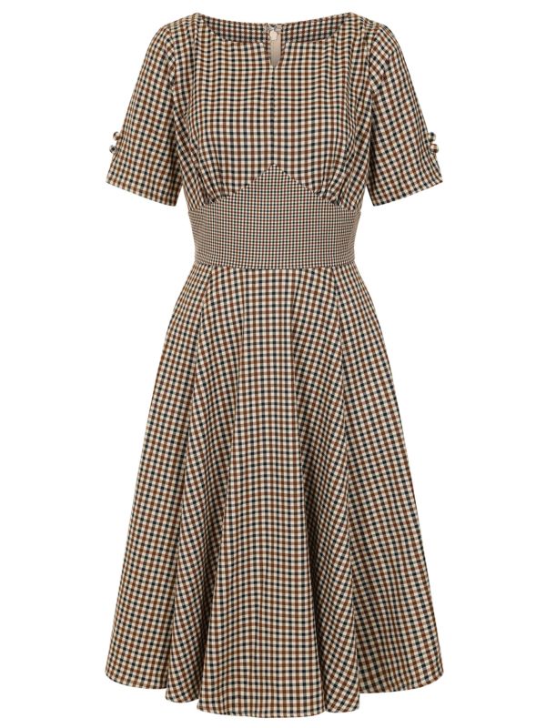 BANNED Retro Vilma Plaid Dress with Side Pockets-Beige