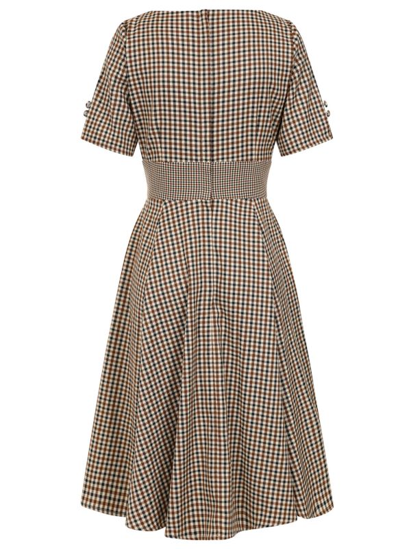 BANNED Retro Vilma Plaid Dress with Side Pockets-Beige