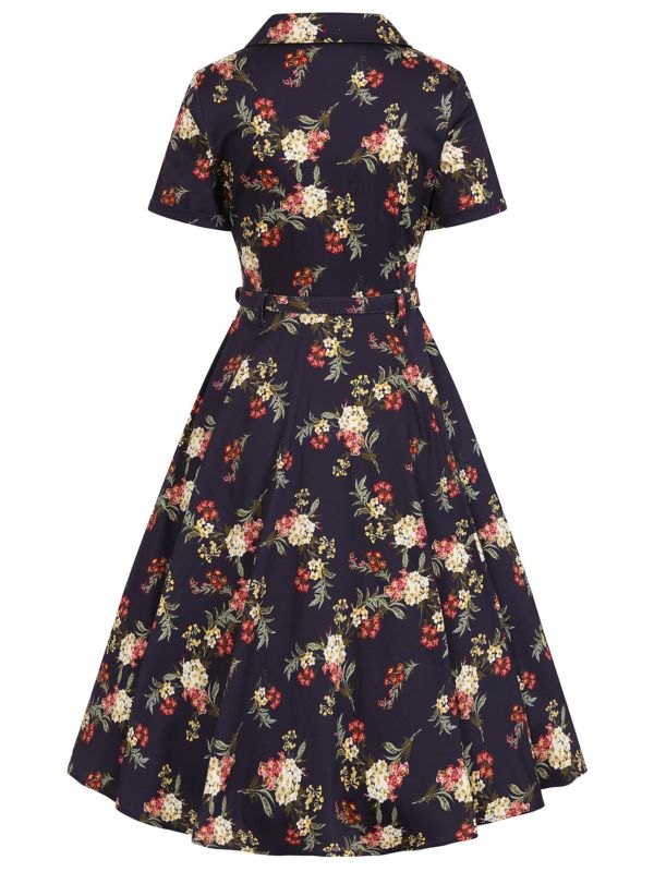 BANNED Retro Bella Romantic Floral Swing Dress-Blue