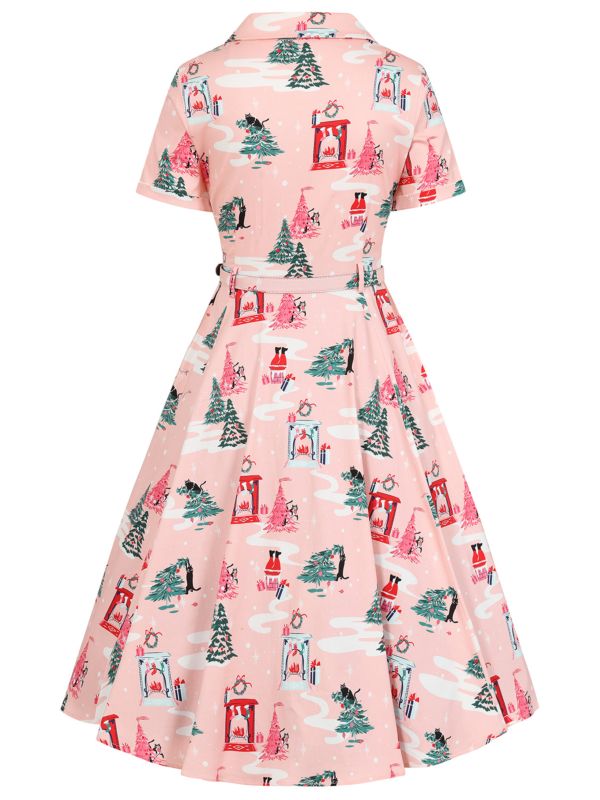 BANNED Retro Bella Puurfect Christmas Swing Dress with Pockets-Pink