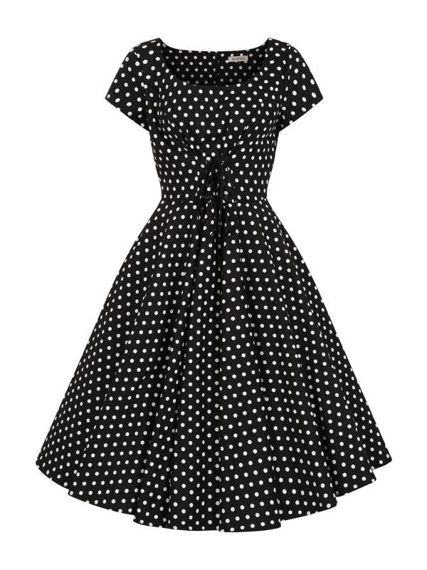 BANNED RETRO Lola Polka Dots Swing Black Dress with Pockets.-Black