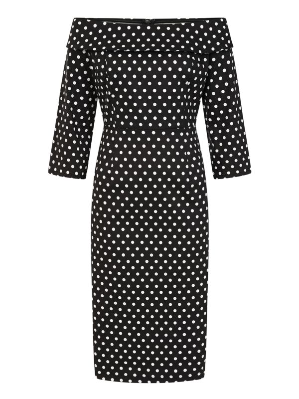 BANNED RETRO Terry Polka Dot BLACK Pencil Dress-Black