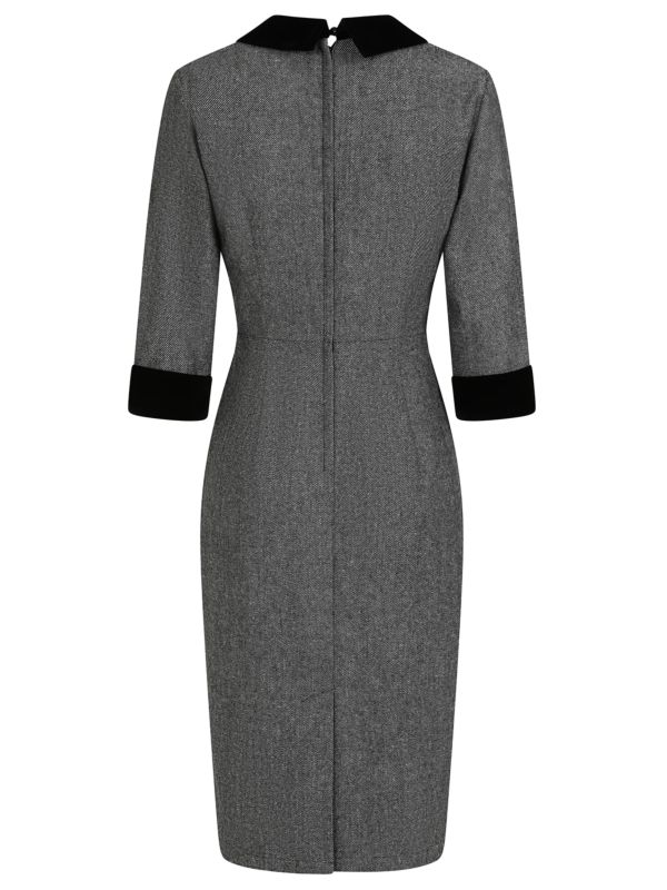 Banned Sylvia Herringbone Pencil Dress - Vintage 50s Secretary Style Office Dress-Grey