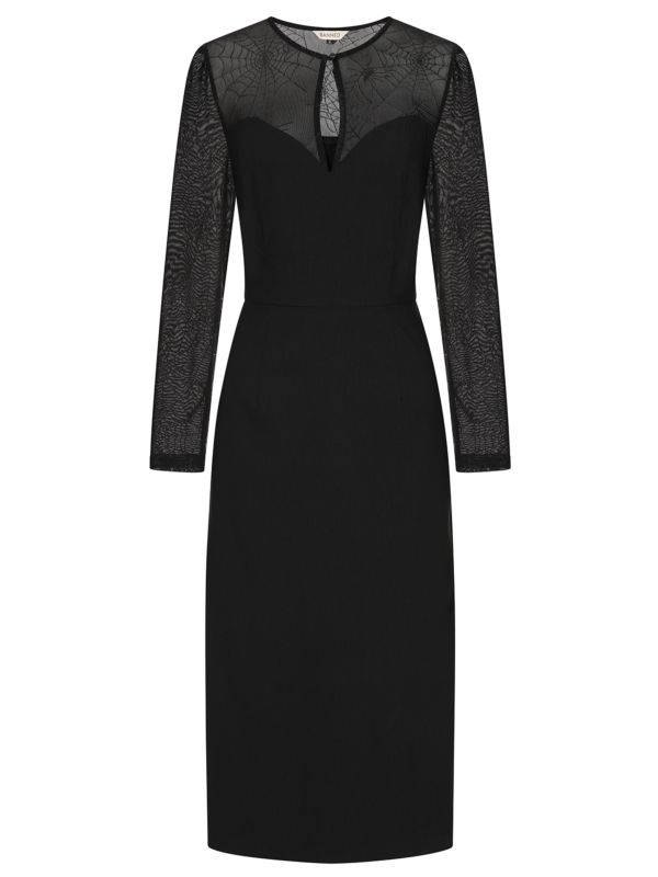 BANNED Elvira Gothic Spiderweb Maxi Dress with Mesh Sleeves-Black