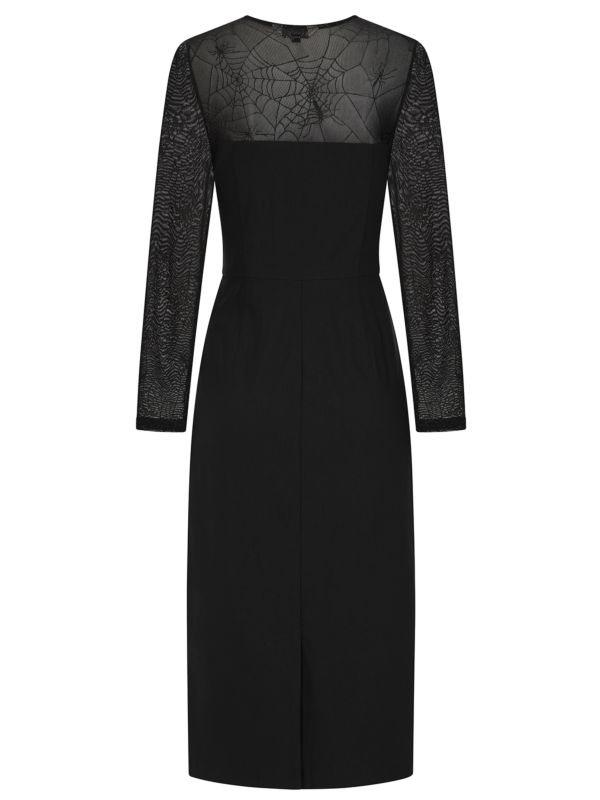 BANNED Elvira Gothic Spiderweb Maxi Dress with Mesh Sleeves-Black