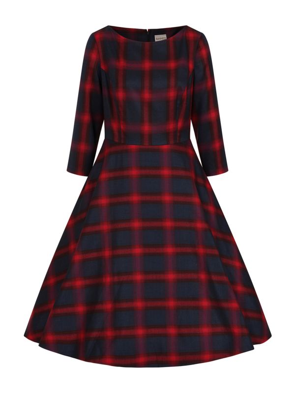 Banned retro Barbara Christmas Checks Swing Dress with pockets-Red/Blue