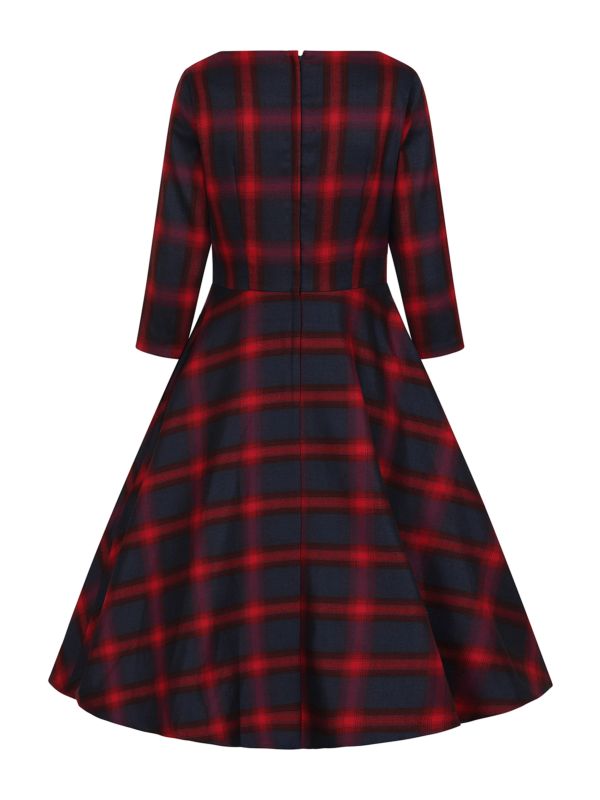 Banned retro Barbara Christmas Checks Swing Dress with pockets-Red/Blue