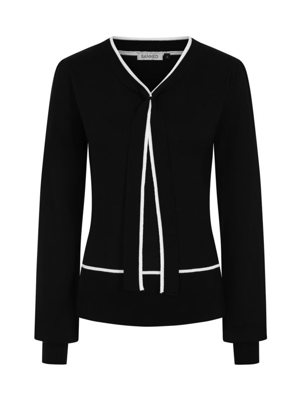 1950's Sally Tie Banned Retro Black Knit jumper-Black