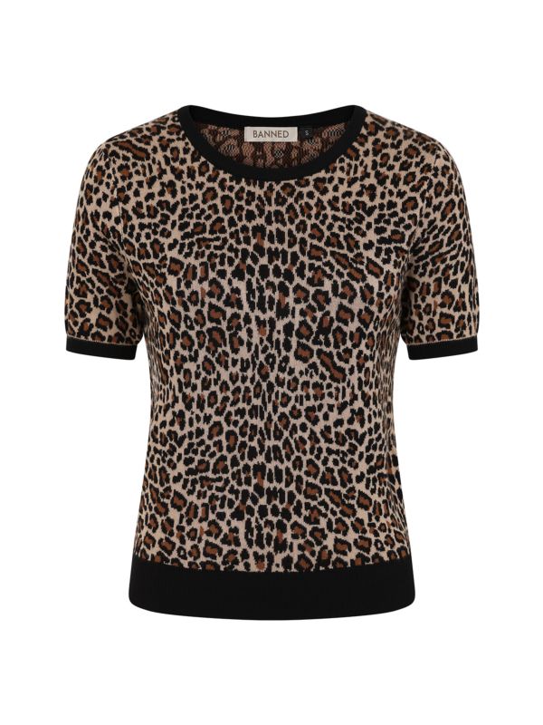 Banned Sheena Leopard Jacquard Jumper - Rockabilly Style Cheetah Pattern Sweater-Leopard