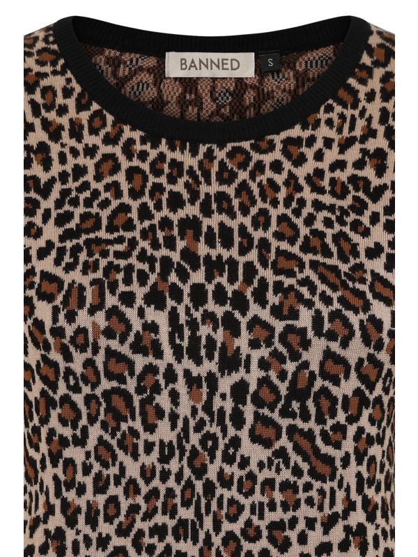 Banned Sheena Leopard Jacquard Jumper - Rockabilly Style Cheetah Pattern Sweater-Leopard