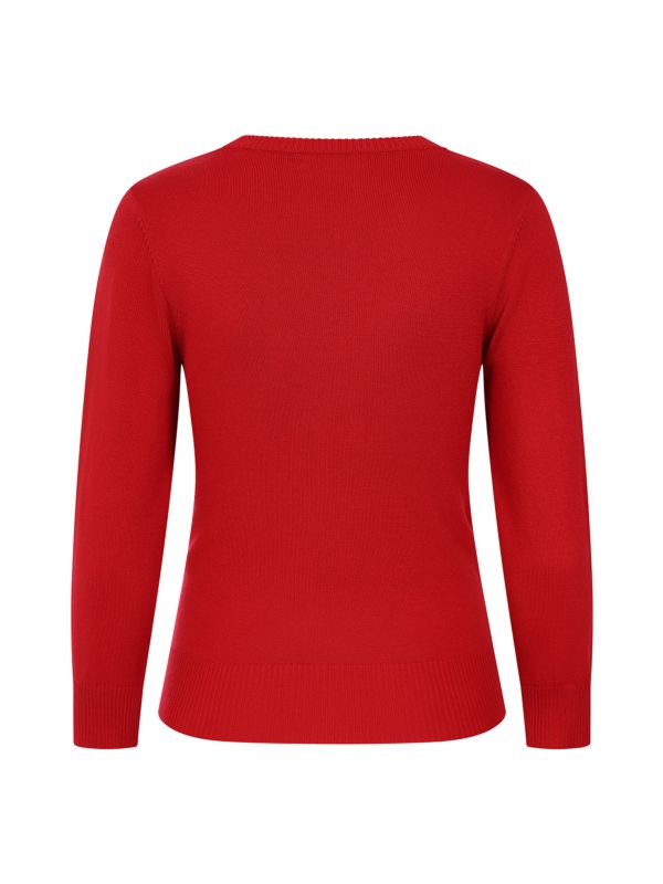 Banned Bella Bow Knit Jumper - 50s Style Keyhole Collar Sweater-Red