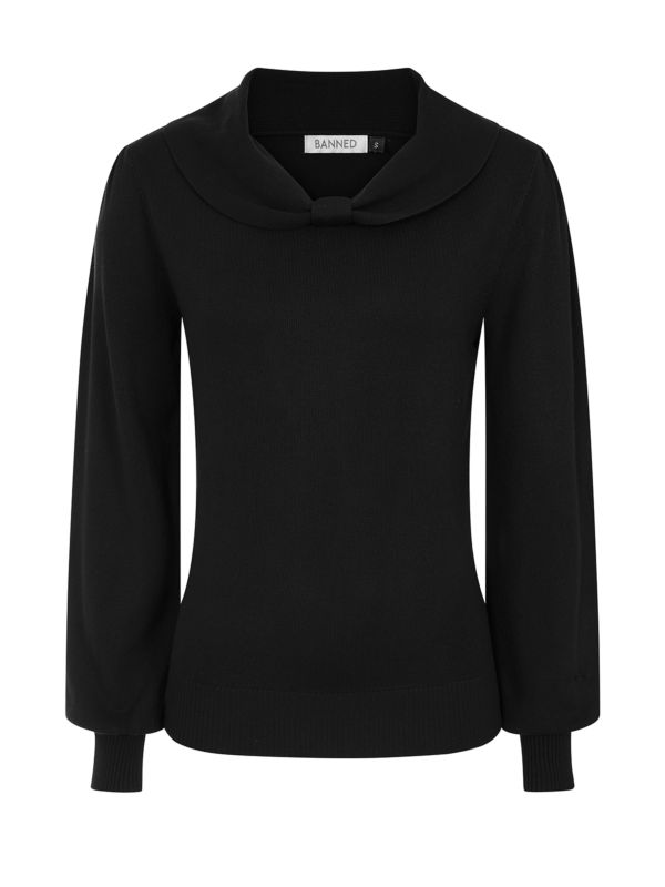 1950's Banned Retro Betsy Bow Jumper-Black