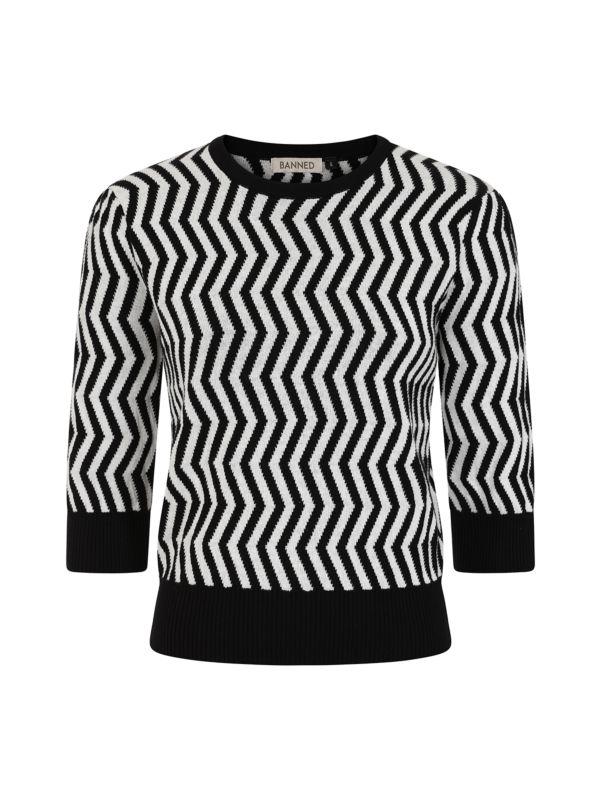 Banned Lara Zigzag Jumper - 40s Style Jacquard Pattern Sweater-Black/White