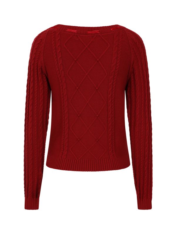 Banned Mona Cable Knit Jumper - 40s Style Vintage Sweater-Red