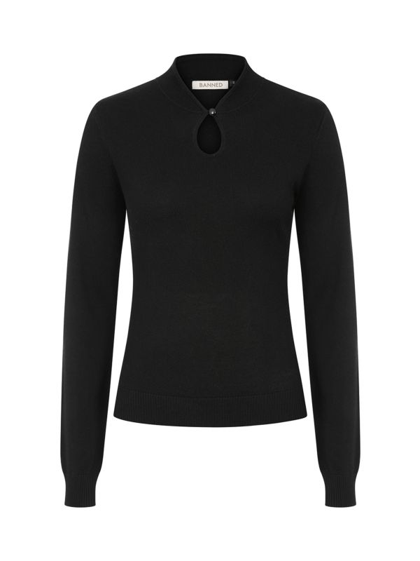 Banned's Mara High-Neck Teardrop Cutout Jumper -Black