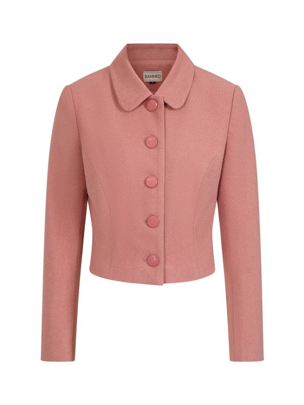 Banned Midge Bon Ton Crop Jacket - 60s Style Peter Pan Collar Jacket-Pink