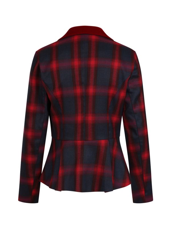 Banned Simona Check Blazer - 50s Style Plaid Fitted Suit Jacket-Red/Blue