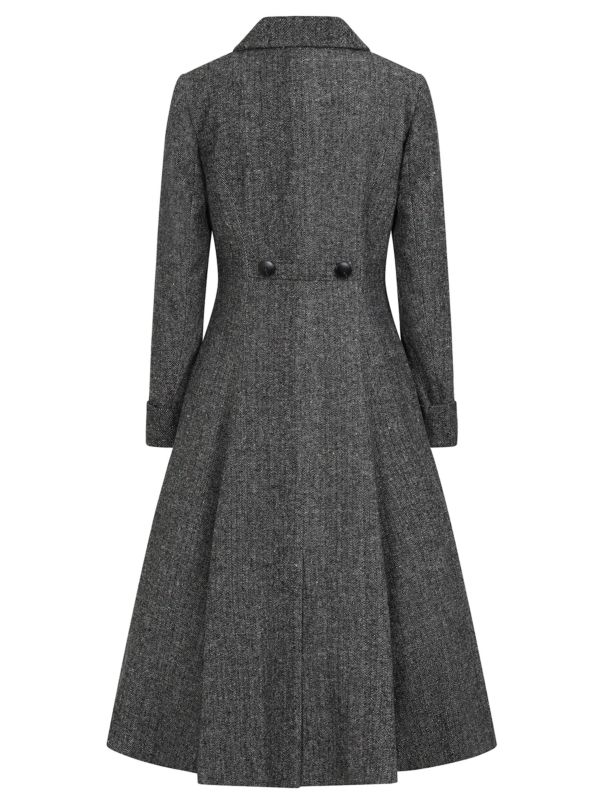 Banned Abigail Herringbone Wool Blend Coat - 40s Style Double-Breasted A-Line Coat-Grey