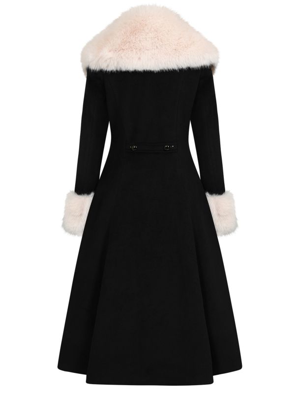 Banned Martha Fur Trim Swing Coat - 50s Style Faux Fur Collar Coat-Black