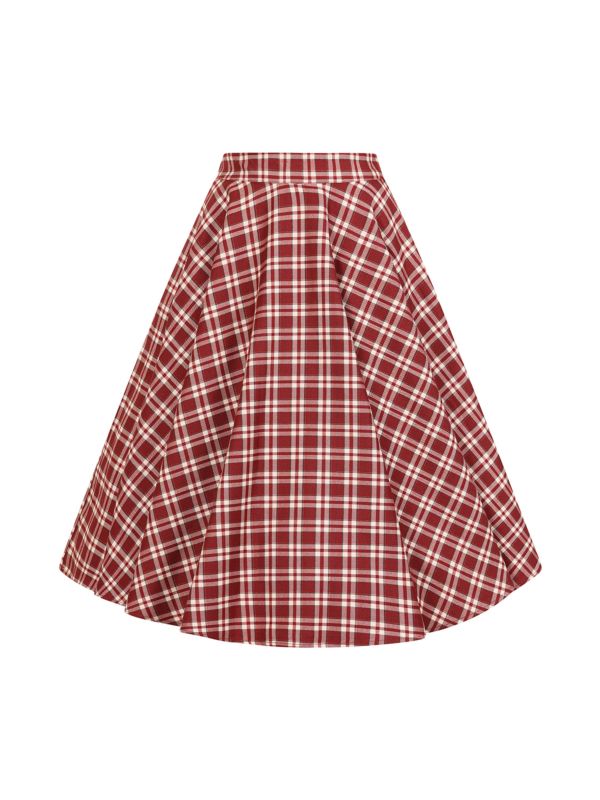 1950's Banned Retro Cary Burgundy check swing skirt-Burgundy