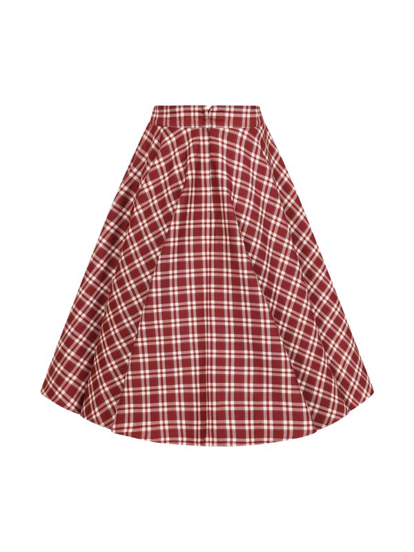 1950's Banned Retro Cary Burgundy check swing skirt-Burgundy