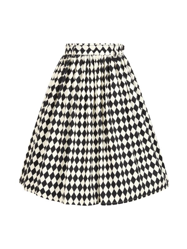 Banned Millie Harlequin Circle Skirt - Retro Style Diamond Print Swing Skirt with Belt-Black/White