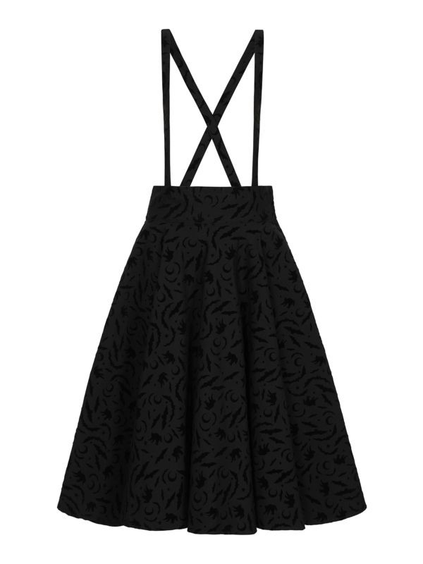 Banned Cecilia Halloween Suspender Skirt - Retro Style Flocked Print Circle Skirt-Black