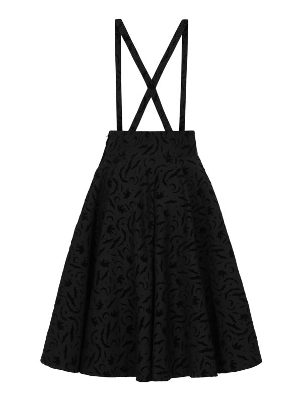 Banned Cecilia Halloween Suspender Skirt - Retro Style Flocked Print Circle Skirt-Black
