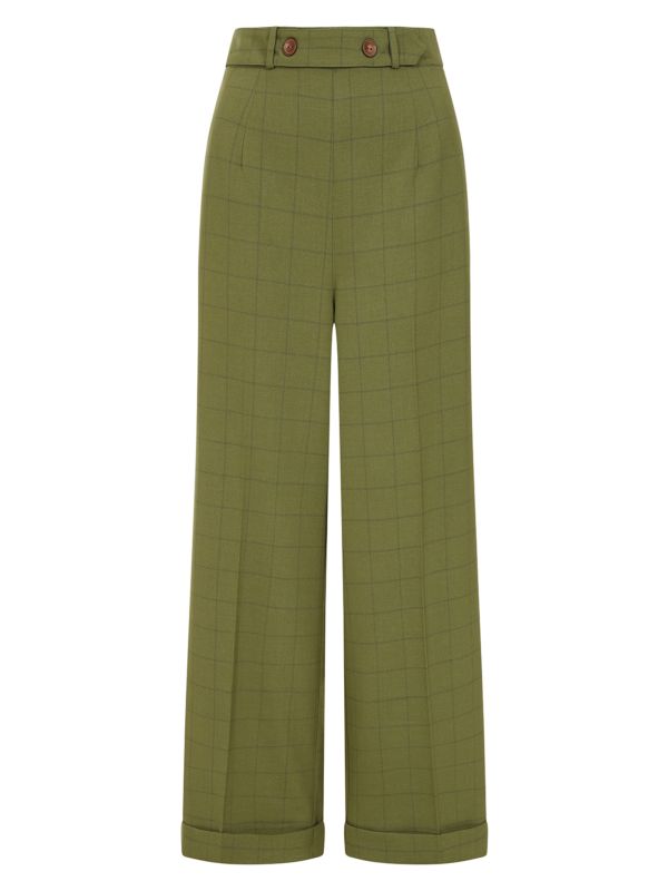 Banned Retro 1950's Style Bonnie Check Green Trouser-Green
