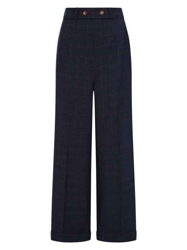 Banned Retro 1950's Style Bonnie Check Green Trouser-Navy