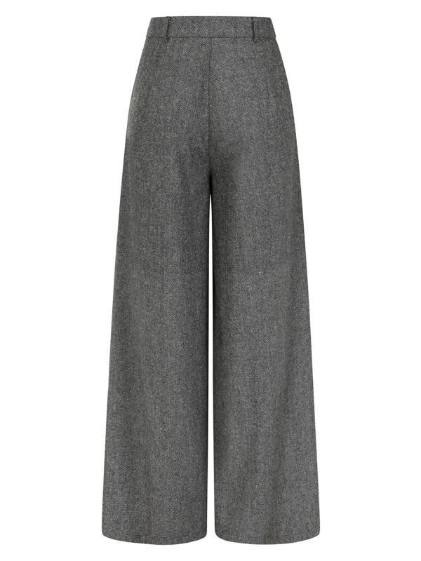 Banned Lori Herringbone Palazzo Trousers - 40s Style Wool Mix Wide Leg Pants-Grey