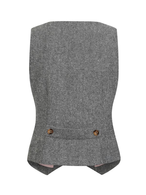 Banned Selma Herringbone Waistcoat - 40s Style Grey Fitted Vest-Grey