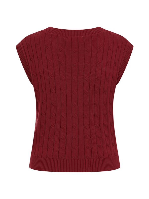 Banned Gina Cable Knit Waistcoat - 40s Style Menswear Inspired Vest-Burgundy