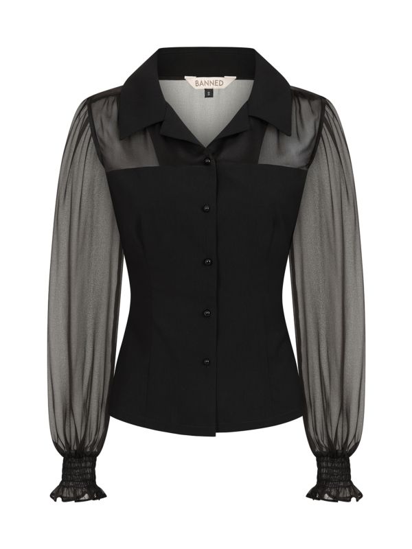 Banned Retro 1950's Mina Black blouse-Black