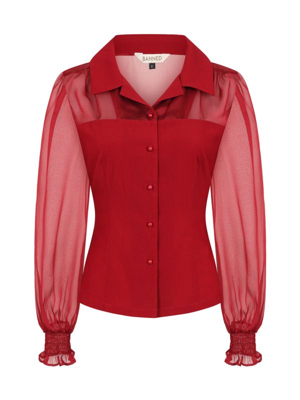 Banned Retro 1950's Mina Black blouse-Burgundy
