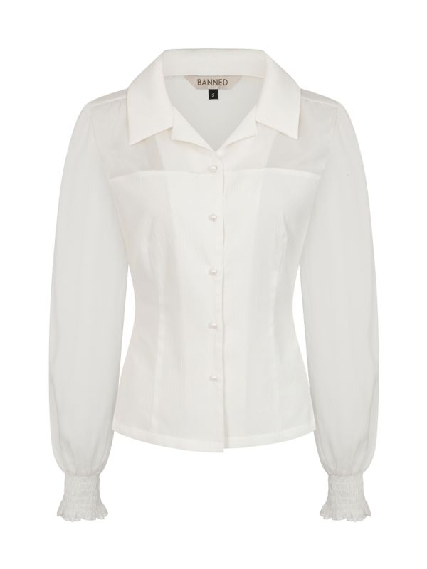 Banned Retro 1950's Mina Black blouse-White