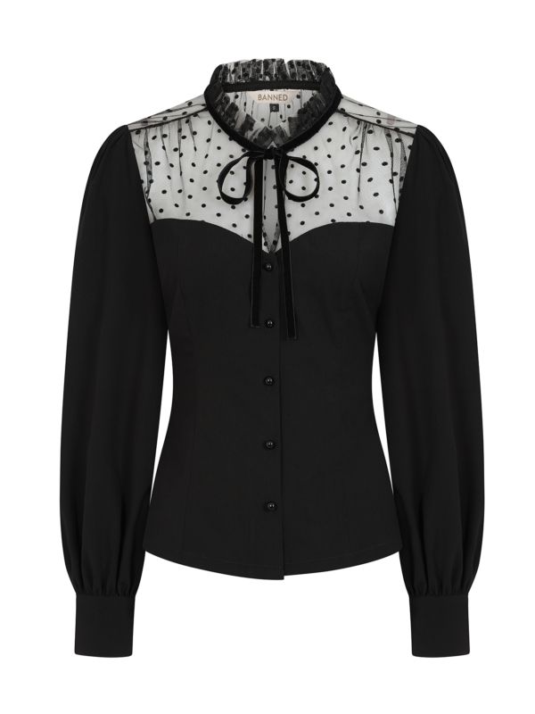 Banned Retro 1950's Luna Black blouse-Black