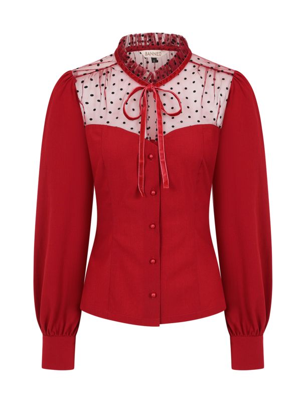 Banned Retro 1950's Luna Black blouse-Burgundy