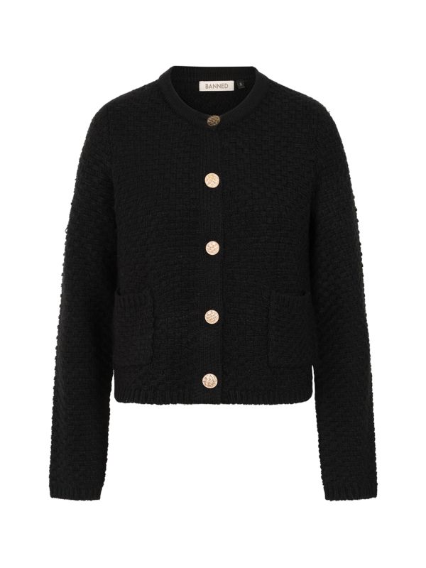 Banned Victoria 40s Crop Cardigan - Wool Mix Textured Jacket Style cardigan-Black