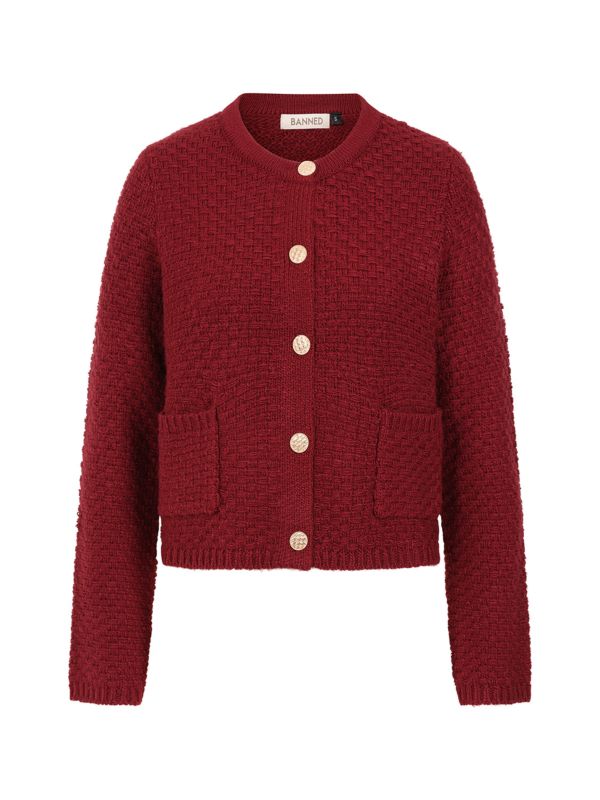 Banned Victoria 40s Crop Cardigan - Wool Mix Textured Jacket Style cardigan-Burgundy