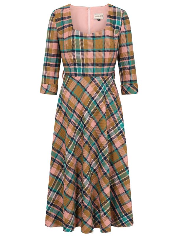 1950's Banned Retro Harriet Plaid Blush Dress-Blush