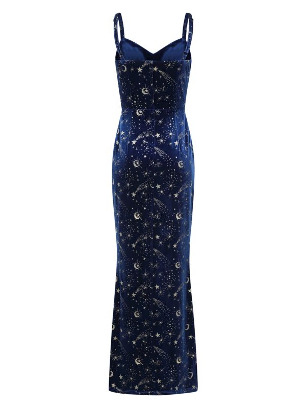 Banned Gloria Celestial Maxi Dress - 50s Style Galaxy Print Dress with Cape-Blue