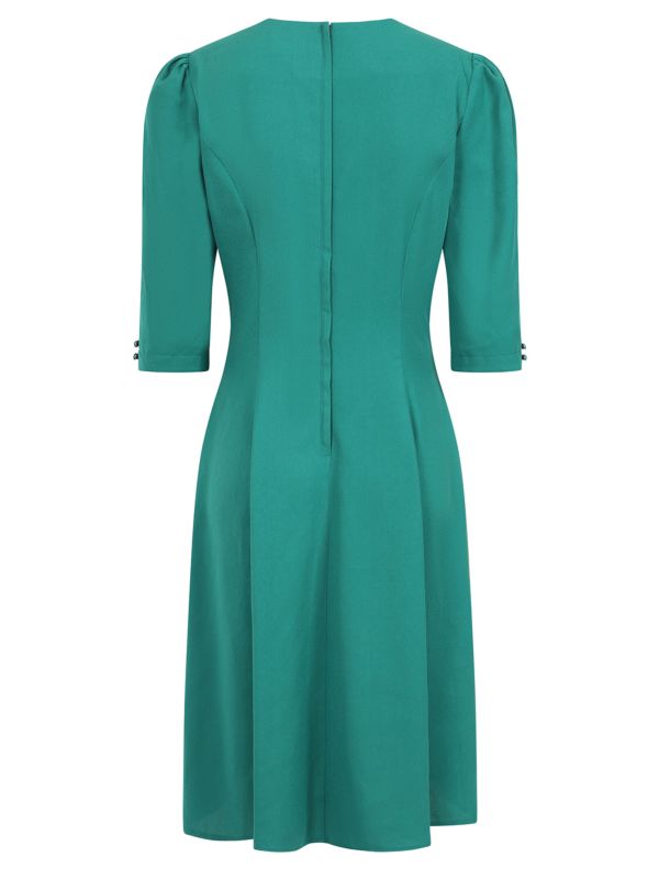 Banned Gioia 40s Tea Dress - Vintage Style Green V-Neck Gathered Dress-Green